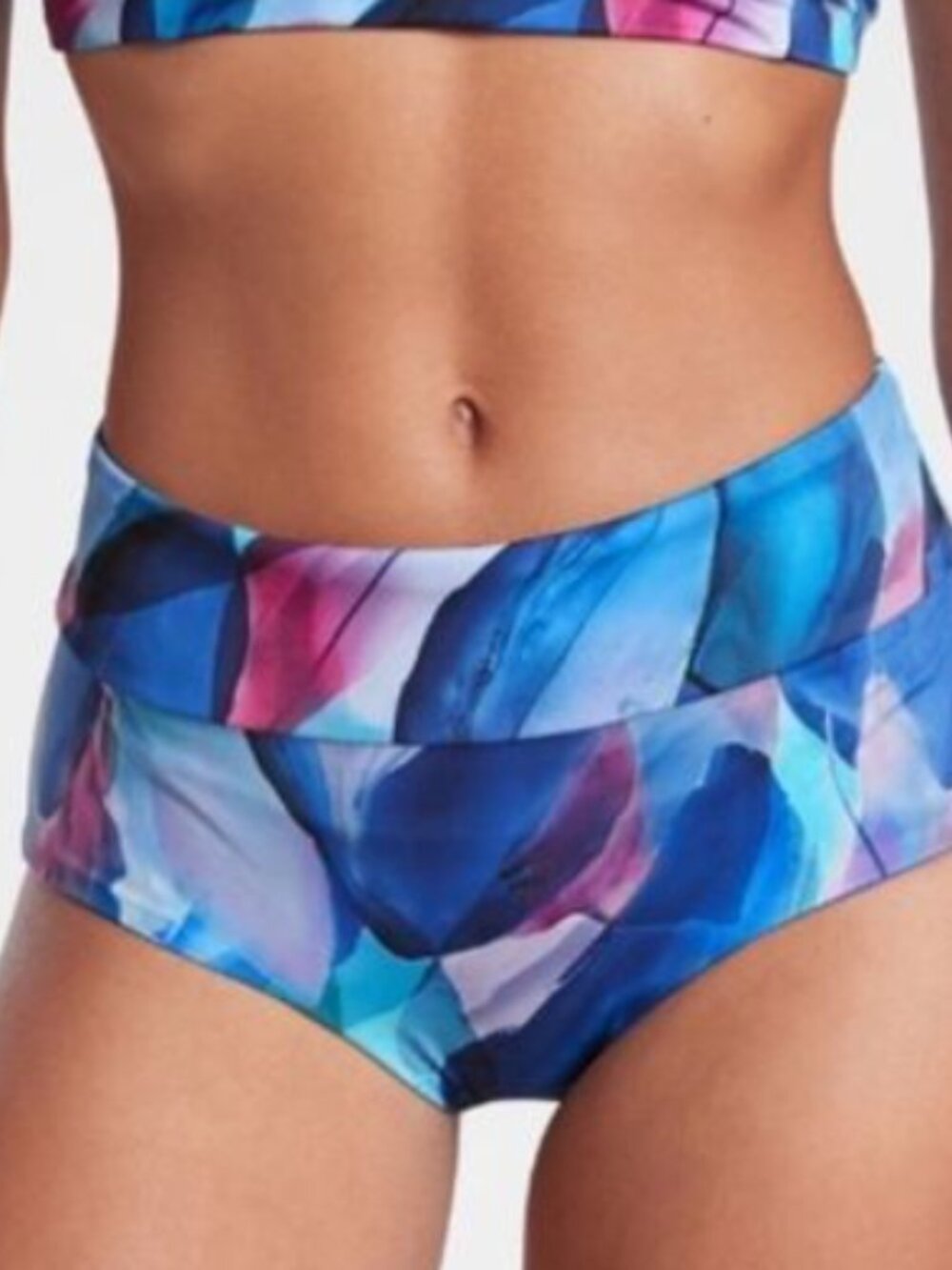 Athleta Malibu Printed Boyshort Swim Bottom Blue Purple Abstract Large